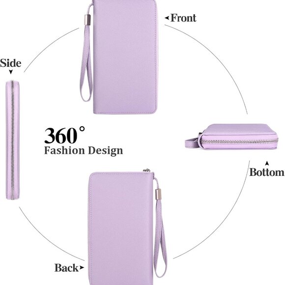 Womens Wallet RFID Blocking Leather Zip Around Wallet Large Capacity Long Purse - Picture 2 of 7